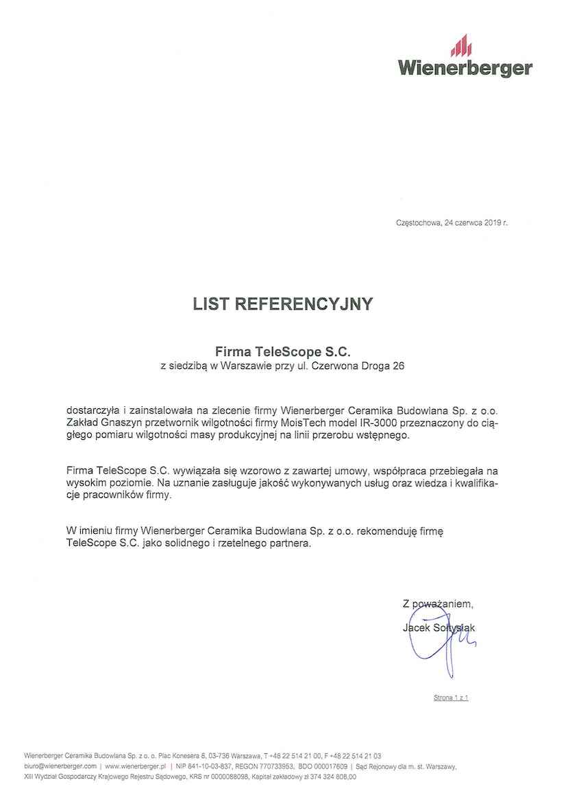 List referencyjny Wienerberger